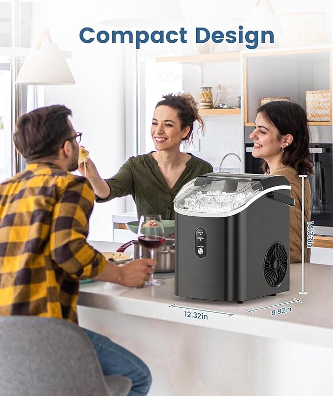 Electactic Countertop Ice Maker with Handle, Stainless Steel Ice Machine, 35 Lbs/Day Ice Making Capacity, Includes Ice Scoop, Ideal for Home, Bar, Party and Office Use(Black)