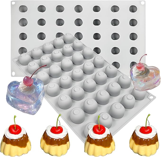 Silicone Cherry Molds, 35-Cavity 3D Cherry Chocolate Baking Tray for Mousse Cake Candy Pastry Jelly Ice Cube Truffle Cookie, Grey, 11.8 x 6.8 x 0.7 inches