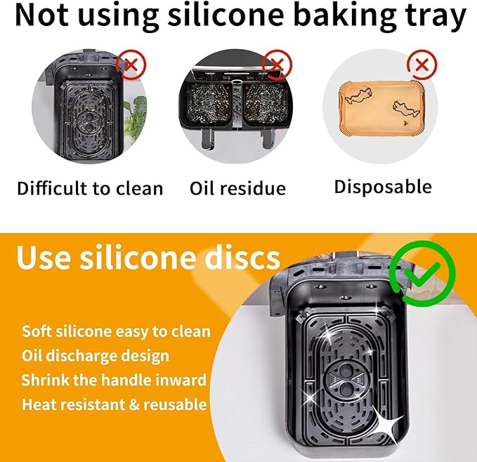 2PCS Silicone Air Fryer Liners, Reusable Silicone Liners for Ninja DZ401, DZ550, DZ302, Ninja Foodi Dual Air Fryer Accessories Baking Tray for 10 QT Airfryer Baskets