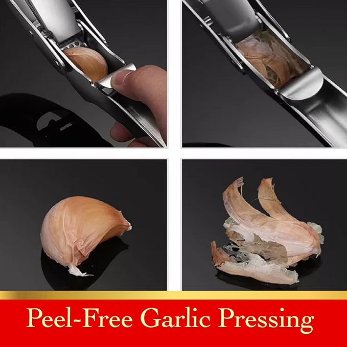 Heavy Duty Garlic Press, No Peeling Needed, Stainless Steel Professional Garlic Mincer & Crusher, Dual Lever-Assisted Design with Large Capacity Chamber for Effortless Garlic Crushing.