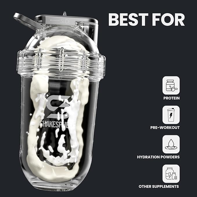 SHAKESPHERE Shaker Bottle - 24oz Leak-Proof Protein Shaker Bottle for Pre Workout, Smoothie and Powder Drink Mixes, No-Blade Mixer for Gym, BPA-Free, Easy Clean & Easy to Carry (Glossy Black)