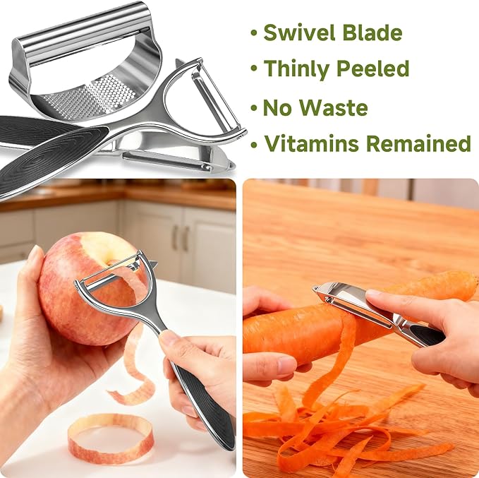 Garlic Press Rocker Set Stainless Steel And All-in-One Kitchen Vegetable Peeler, Premium peelers For Kitchen - Ideal For Potato, Apple, Carrot, Fruit And More