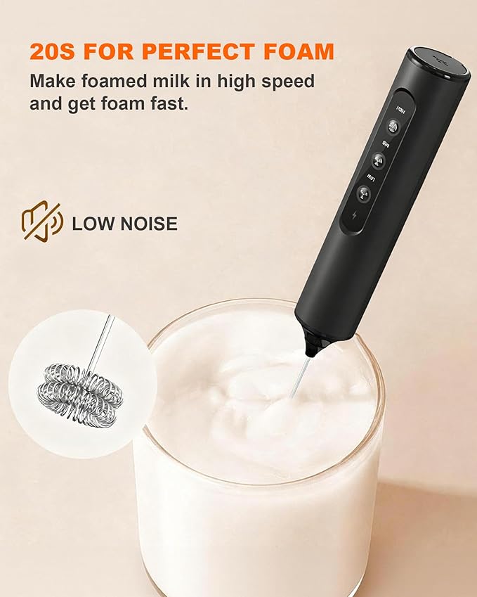 3-Speed Rechargeable Milk Frother with Storage Box, Dual Coil Whisk Coffee Frother Handheld - Portable Hand Frother Wand for Coffee Matcha Cappuccino & Hot Chocolate, Kitchen Gift Set