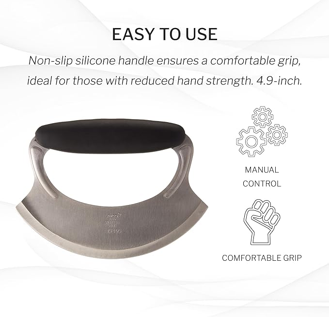 Amco Mezzaluna 2-Pack Herb Chopper with Silicone Handle & Stainless Steel Blade - 4.9" Dishwasher Safe Chopping Tool for Herbs, Vegetables & Garlic - Non-Slip Grip, Easy to Use & Comfortable to Hold