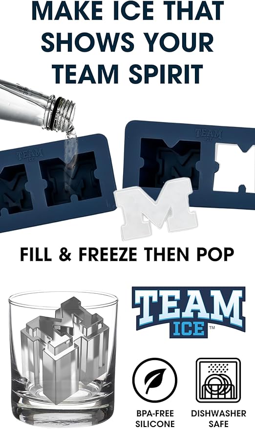 TEAM ICE - Michigan Silicone Ice Cube Tray - Large Silicone Ice Cube Mold for Whiskey & Cocktails, Durable Ice Tray for Game Day Drinks, College Logo Ice Mold for Fans & Tailgate Parties