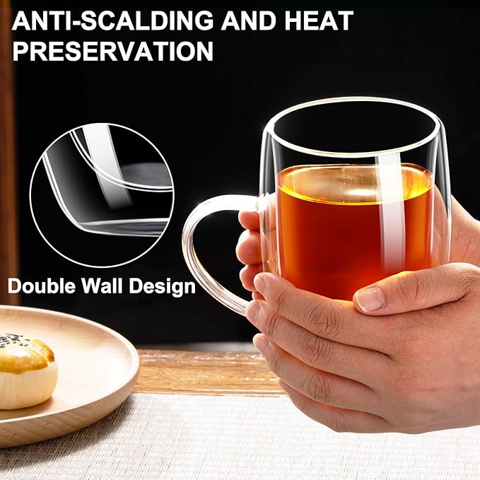 Baalaka Double Wall Glass Tea Cup With Stainless Steel Infuser and Lid, 16oz Borosilicate Glass Tea Mug, Tea Infuser for Loose Leaf Tea, Teas Gifts for Lovers