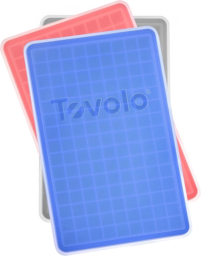 Tovolo Mini Ice Cube Tray with Lid Set of 3 Assorted Colors Small Ice Maker for Freezer, Silicone Mini Ice Cube Trays Square Nugget Ice Makes Tiny Cubes BPA Free Stackable Dishwasher Safe, Assorted