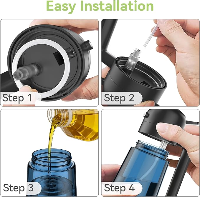 USLAI Oil Sprayer for Cooking, 16oz/470ml 2 in 1 Glass Olive Oil Dispenser Bottle for Kitchen, Air Fryer, BBQ and Salad - Blue