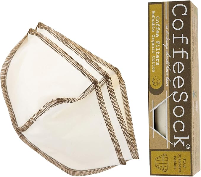 CoffeeSock ’The Original’ Reusable 100% Organic Cotton Coffee Filters - 2 pack Basket Filters 6-12 cup fit | Coffee Sock Cloth Coffee Filter | Organic Cotton Alternative – Zero-waste & Eco-Friendly
