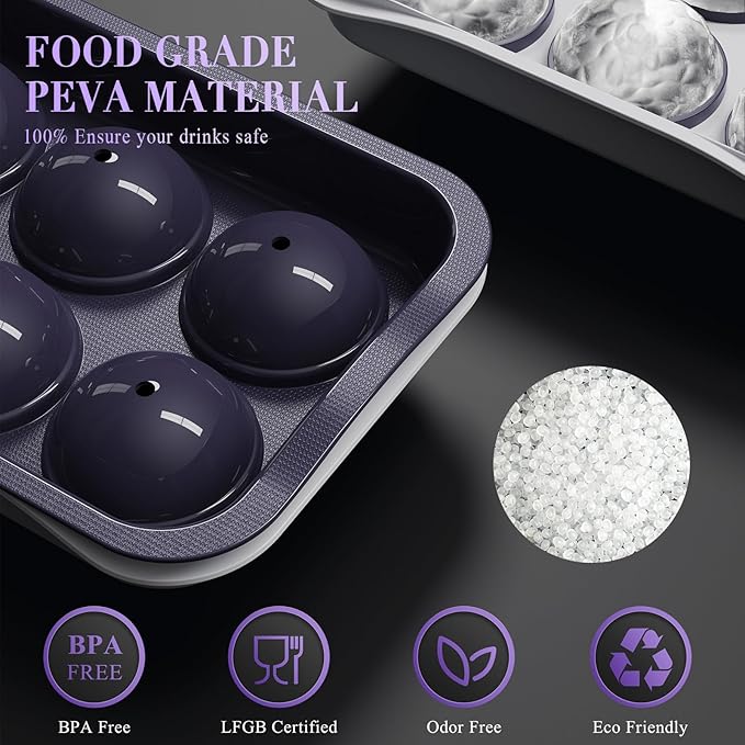 Round Ice Cube Mold with Lid - 2.2 Inch Sphere Ice Ball Maker, Large Whiskey Ice Cubes Mold with Easy Release, Reusable Silicone & Plastic Tray for Bourbon, Scotch, Brandy, Cocktails, Gift