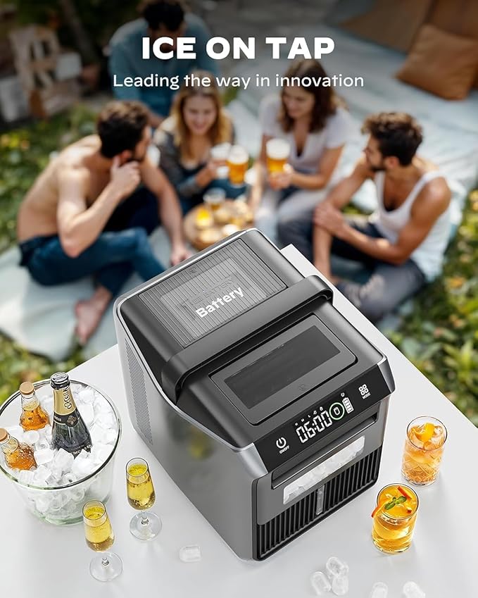 Silonn Portable 4-Power Ice Maker - 9 Cubes in 6 Mins, 22lbs/Day | 12V/24V Car & 100-240V AC Solar-Ready, Auto-Clean Countertop Ice Machine for Camping, RV, Home & Outdoor (No Plumbing Needed)