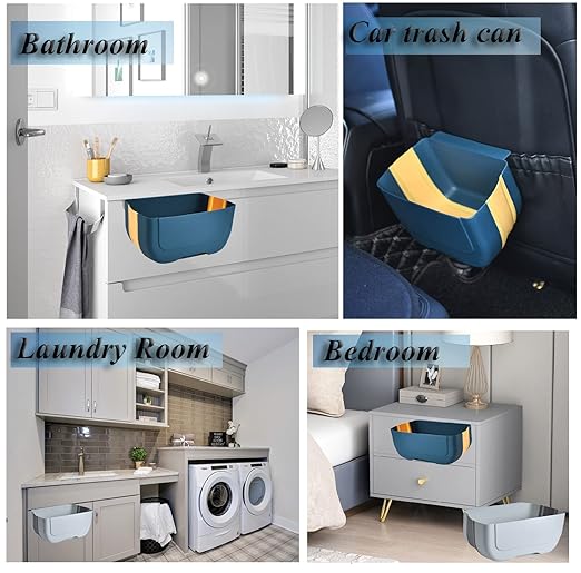 Hanging Folding Mini Trash Can for Kitchen Cabinet Door, Small Collapsible Garbage Bin Under Sink,Wall Mounted Folding Waste Bin- Mini Garbage Container for Cabinet/Bedroom/Bathroom (3L) (Black)