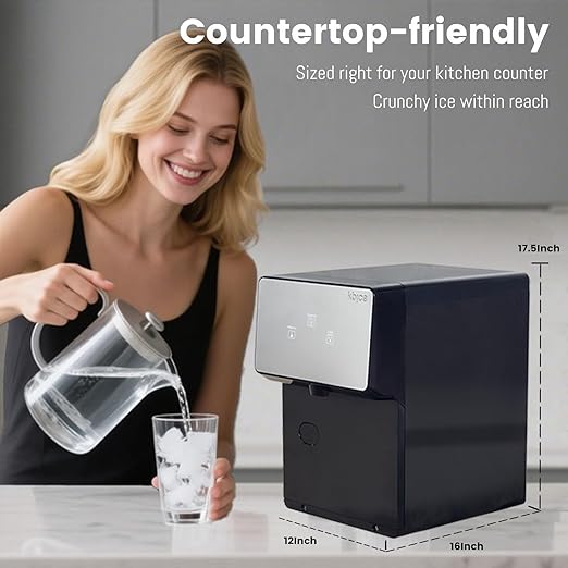 Countertop Nugget Ice Maker with Chewable Soft Ice, 35lbs/24Hrs High Capacity, Self-Cleaning & Automatic Dispensing, Quiet 45dB Operation for Home/Office/Bar (BPA-Free, LED Touch Panel)