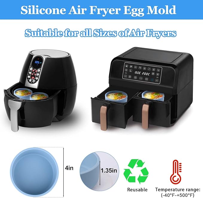 XANGNIER Silicone Air Fryer Egg Mold,3 Pcs Reusable Nonstick Egg Bites Pan-Alternative to Microwave Egg Cooker/Sous Vide Egg Bite Maker,BPA Free,Dishwasher Safe,Air Fryer Accessories,Blue
