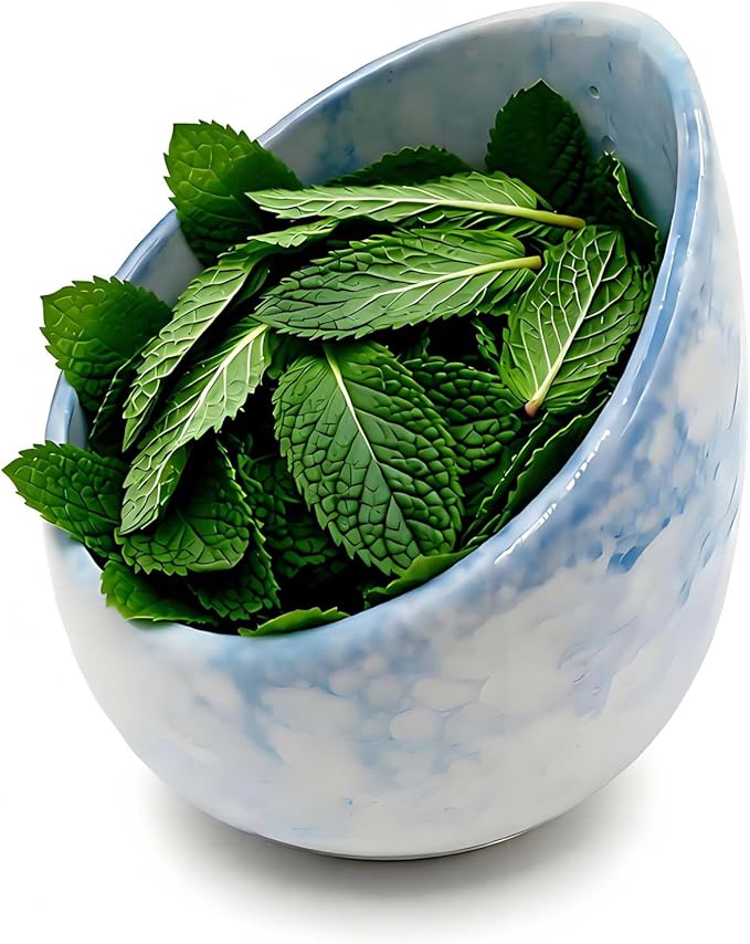 Pottery Blue Handmade Herb Stripper Bowl Kitchen Tool for Efficient Parsley, Basil, Rosemary, Thyme, Mint Leaf Removal & Stripping ,Ceramic Stylish Serving Dish for Berries Nuts Dips Fruits Snacks