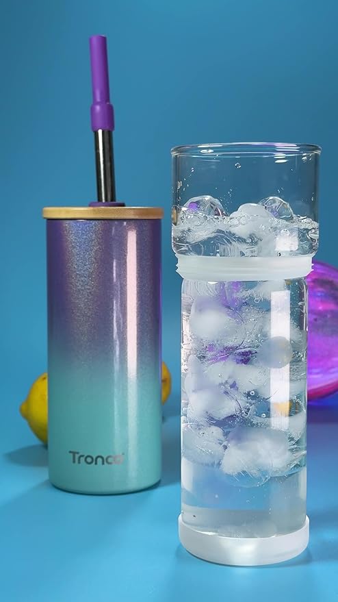 Tronco 20 oz Insulated Tumbler with Lid, Stainless Steel, Borosilicate Glass, Reusable Iced Coffee Cup for Travel