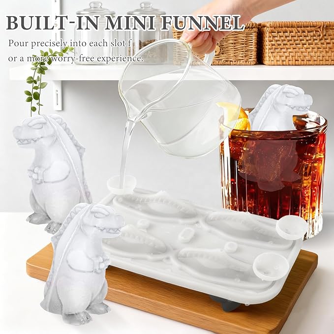 Dinosaur Ice Cube Tray,Silicone Ice Trays for Freezer,Ice Cubes Maker Mold with Lid,Easy Release,BPA Free,Perfect For OXO,Whiskey,Cocktail Drink (Balck)