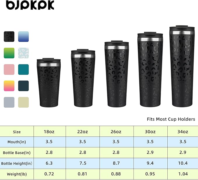 BJPKPK 34oz Insulated Tumbler With lid And Straw Stainless Steel Tumblers Travel Coffee Mug Reusable Thermal Cup,Black Leopard