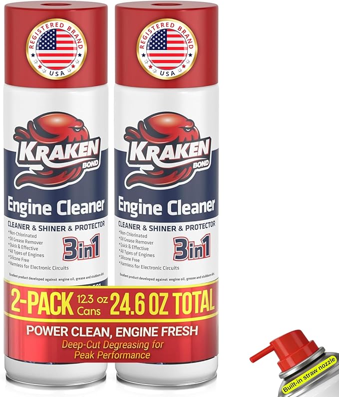 KRAKEN BOND Engine Cleaner Spray - (2x12.3 fl. Oz) Engine Degreaser for Engine Bay, Gunk, and Motor | 2 Pack
