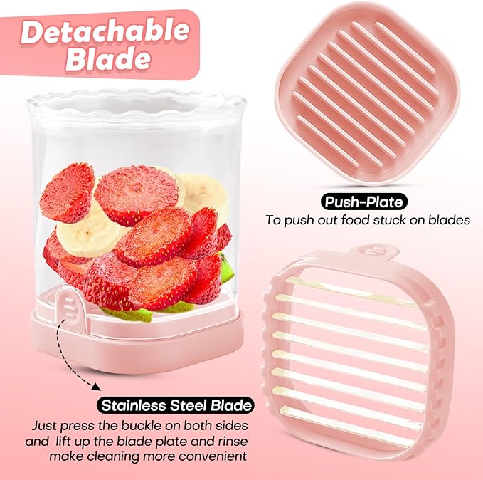 Creative Strawberry & Fruit Slicer - Detachable Cutter with Push Plate (Pink)