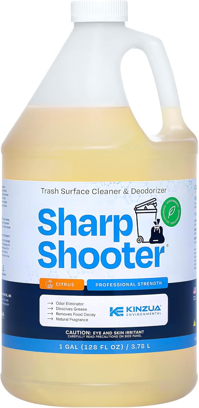KINZUA ENVIRONMENTAL Sharpshooter, Heavy-Duty Trash Can Odor Eliminator & Degreaser, Garbage Surface Cleaner and Deodorizer Foam, Professional-Grade, Fresh Citrus Scent, 1 Gallon