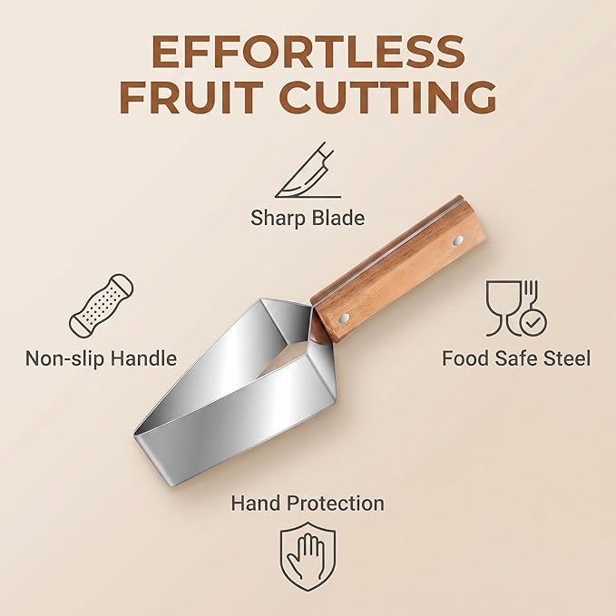 Triangle Watermelon Cutter, Wooden Handle & Stainless Steel Melon Slicer, Fruit Cutter Slicer for Home Kitchen Camping Picnic (2 Pcs)