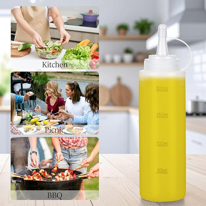 Premium Leak-Proof Squeeze Bottles Plastic Sauce, Ketchup, Condiment & Syrup Dispenser for Kitchen, Pancake Batter, Salad Dressing, Cooking Oil - BPA Free, Dishwasher Safe (4, 16oz)