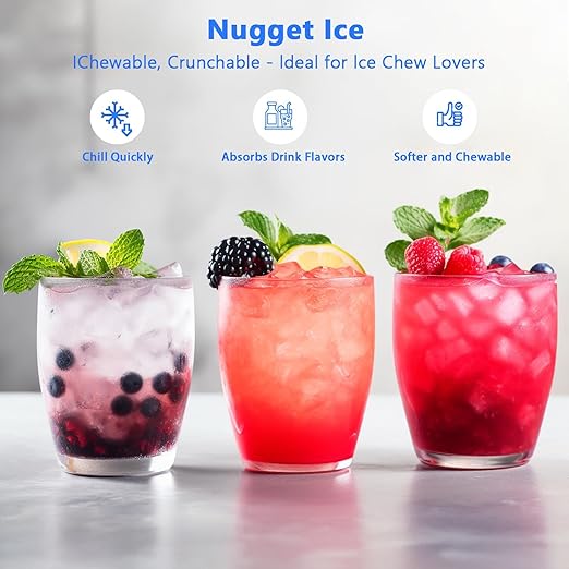 Kndko Nugget Ice Makers Countertop, 44lbs/24H Pebble Ice Machine with Self-Cleaning Dispenser, Soft Chewable Pellet Ice, 3.3lbs Storage for Home/Kitchen/Office/Party, Black