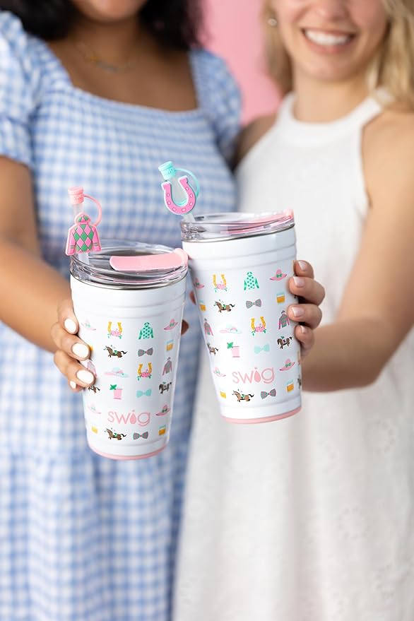 Swig Life 24oz Party Cup, Stackable Insulated Travel Coffee Tumbler with EZ Slider Lid, Cup Holder Friendly, Stainless Steel 24 oz Tumbler, Reusable Coffee Mug (Picnic Basket)