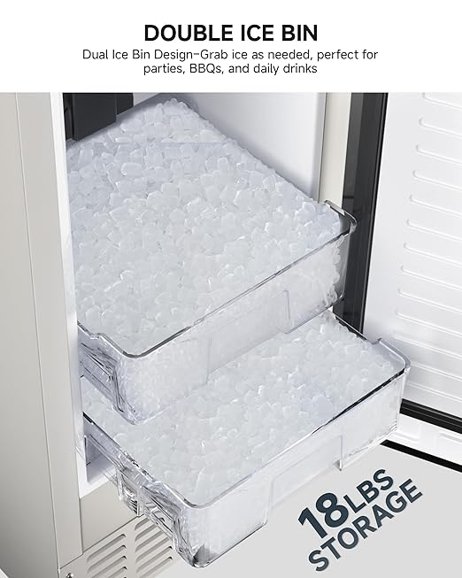 EUHOMY Under Counter Nugget Ice Maker, 49 lbs/Day Built-in or Freestanding Ice Machine with Double Ice Baskets, Self-Cleaning & 24H Timer, Home Use, Silver