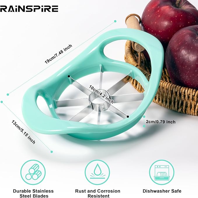 Rainspire Apple Cutter 8 Slices, 8 Blade Apple Slicer and Corer, Apple Corer Tool with Stainless Steel Blades, Super Sharp Fruit Cutter Fruit Slicer, Mint Green
