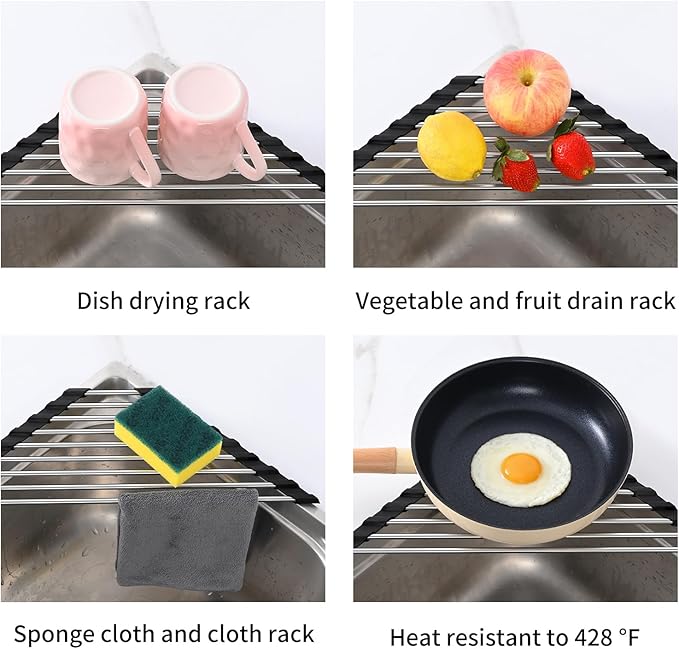 Corner Sink Caddy Triangle Dish Drying Rack for Sink Corner, Dish Drying Rack in Sink, Sponge Holder Roll Up Dish Drying Rack Over The Sink,Drainer Mat Sponge Caddy for Counter Storage