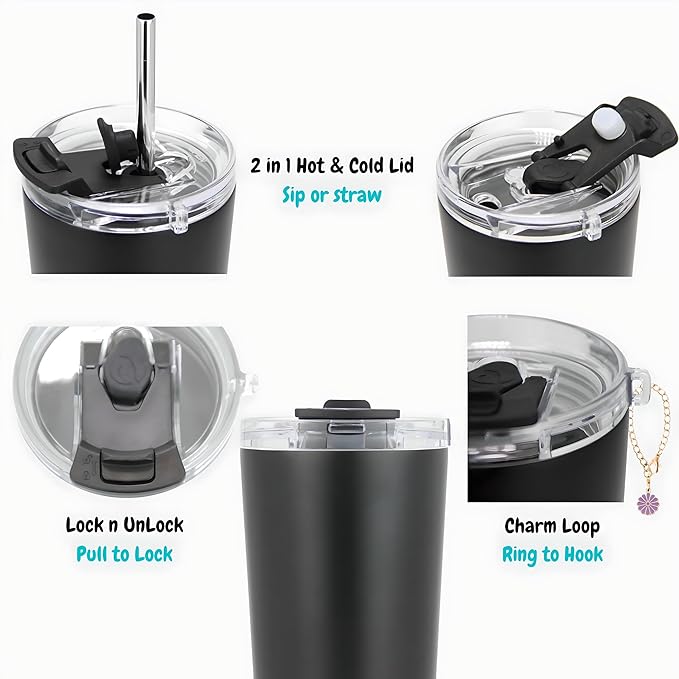 Drinco - 20 oz Stainless Steel Tumbler | Double Walled Vacuum Insulated Mug With Lid, 2 Straws, For Hot & Cold Drinks (20oz Blots)