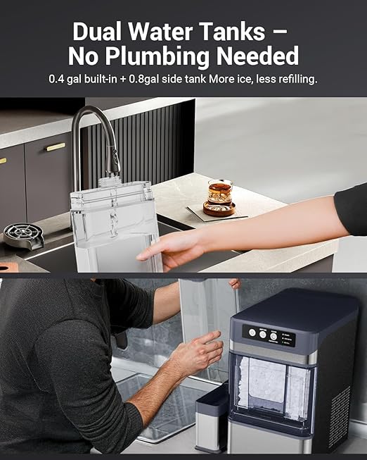 44 lbs/Day Nugget Ice Maker Countertop, Pebble Ice Machine with 0.8 Gal Water Tank 6-10 Mins Fast Ice Making for Home, Camping, Kitchen, RV (Silver)