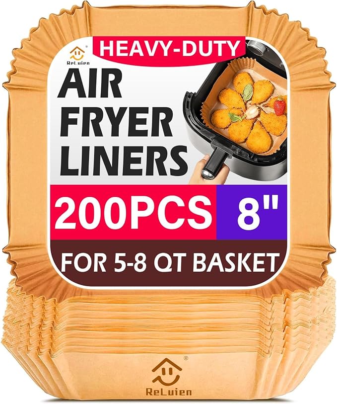 Air Fryer Liners 200Pcs, 8.7" Square Parchment Paper Liner for Air Fryer, Baking, Roasting and Microwave, Non-Stick Disposable Airfyer Liners Accessories