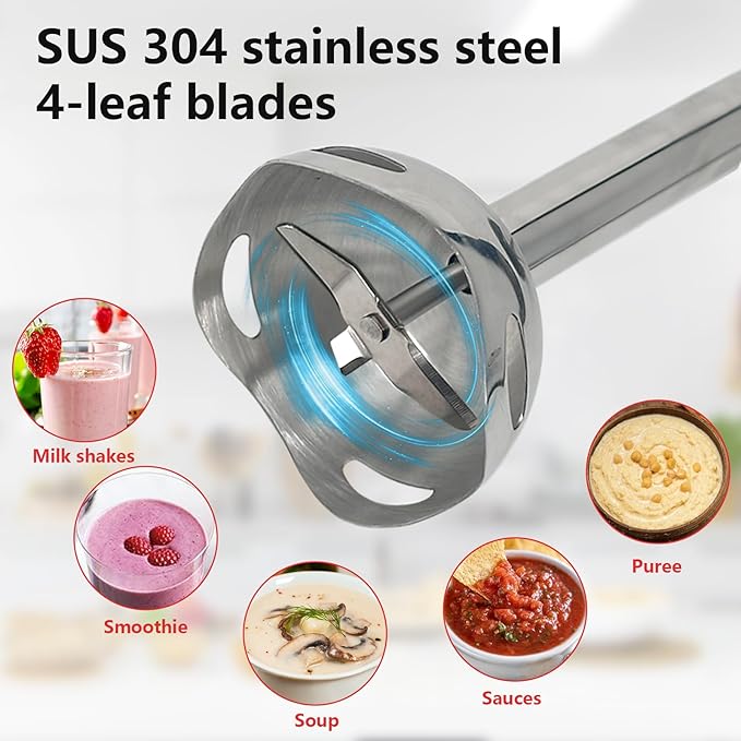 Liebe&Lecker Immersion Blender Handheld, 300W Hand Blender with 2 Mixing Speed and Stainless Steel Blades, Emulsion Blender Handheld for Kitchen, Shakes, Puree or Baby Food