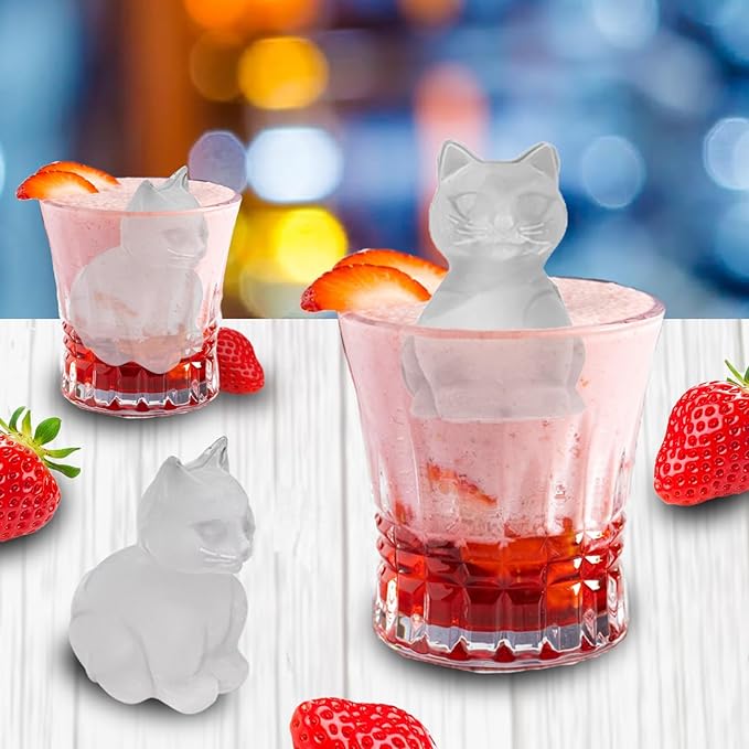 3D Cat Ice Cube Mold,Slow-Melting & BPA-Free Silicone Cat Shapes Ice Cube Tray for OXO Whiskey Cocktail Drink Bourbon，Funny animal Shape Ice Cube Mold is the Best Gift for Cats Iovers (Black)