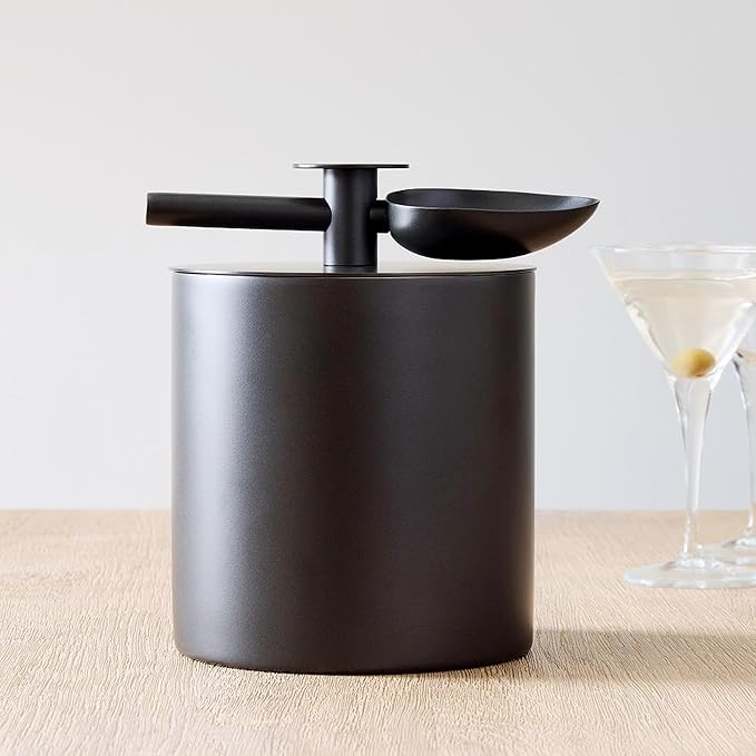 nusteel Simple Modern Insulated Ice Bucket with Lid and Scoop, Stainless Steel 3 Quart Capacity Designed for Cocktails, Champagne, Wine, Beer, and Hosting, Matte Black