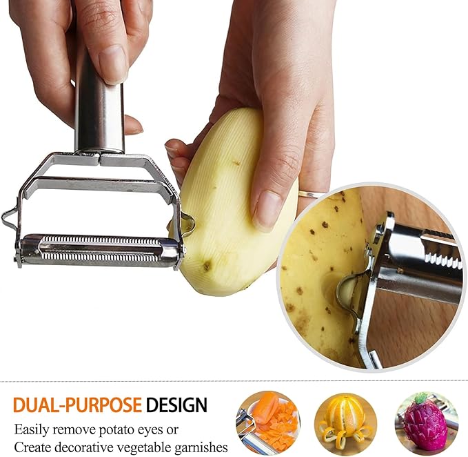 Sunkuka Julienne Peeler Stainless Steel Cutter Slicer with Cleaning Brush Pro for Carrot Potato Melon Gadget Vegetable Fruit