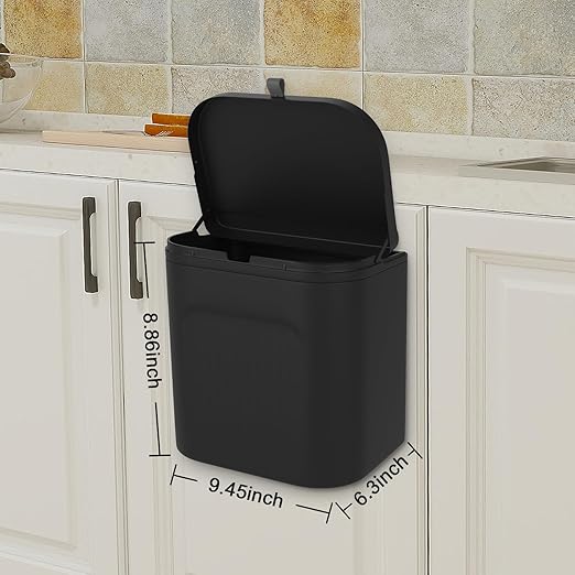 Naisu 3 Pack 1.12 Gallon Kitchen Garbage Bin for Counter Top or Under Sink, Stick on the Wall，Hanging Small Trash Can with lid for Cupboard/Bathroom/Bedroom/Office(Black)