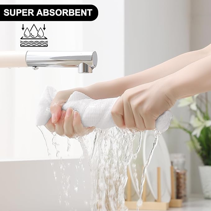 Homaxy 100% Cotton Kitchen Towels and Dishcloths Set, 12 x 12 Inches and 13 x 28 Inches, Set of 16 Bulk Kitchen Towels Set, Ultra Soft Absorbent Dish Cloths for Washing Dishes, White