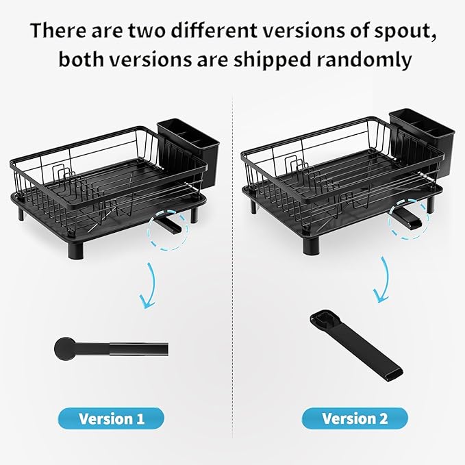 GAOKASE Dish Drying Rack, Stainless Steel-Dish Rack, Dish Racks for Kitchen Counter, Kitchen Dish Drainers with Removable Utensil Holder,New Drain Outlet,Plate Rack and Drainboard,Black