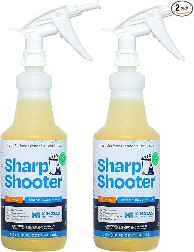 KINZUA ENVIRONMENTAL Sharpshooter, Heavy-Duty Trash Can Odor Eliminator & Degreaser, Garbage Surface Cleaner and Deodorizer Foam, Professional-Grade, Fresh Citrus Scent, 32 oz, Pack of 2