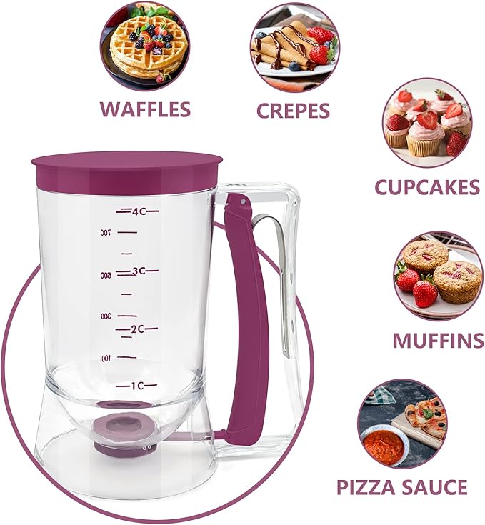 Kndatle Pancake Cupcake Batter Dispenser, Batter Separator Bakeware Maker with Measuring Label, Perfect Baking Tool for Cupcakes, Waffles, Muffin Mix, or Any Baked Goods