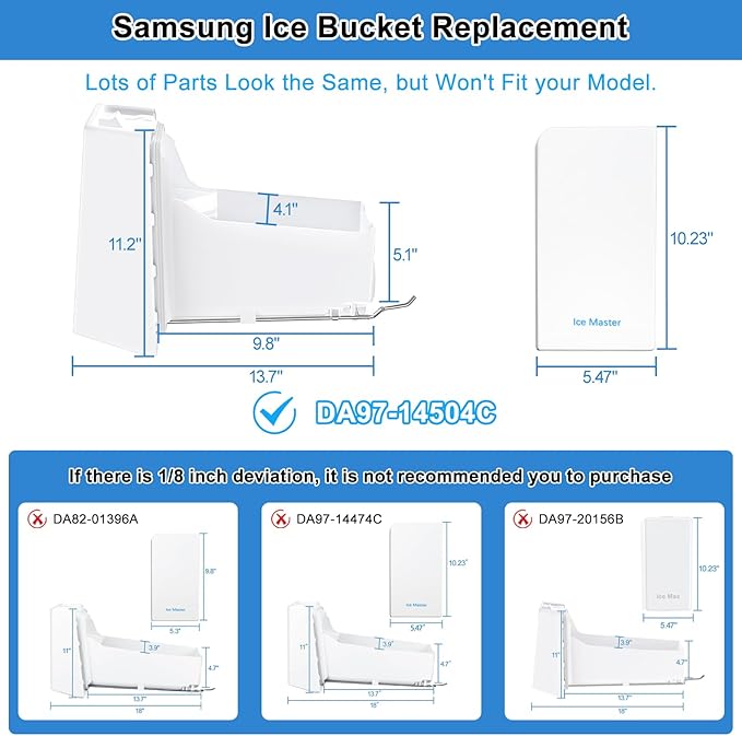 Upgraded DA97-14504C DA97-14504A Refrigerator Ice Bucket Compatible with Samsung Ice Maker Replacement Ice Tray Ice Container Parts Samsung Ice Bucket Replacement RF23J9011SR RF23HCEDBSR Ice Maker