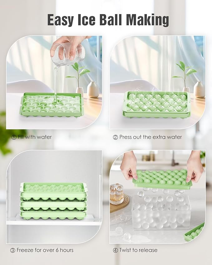 3-Pack Small Circle Ice Cube Tray for Freezer with Lid and Bin, Makes 99 x 0.87" Mini Round Ice Balls (33 per Tray), BPA-Free Sphere Ice Trays for Juice, Cocktails, Whiskey, and Coffee Drinks