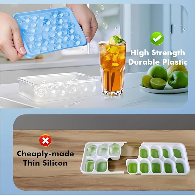 2 Pack Ice Cube Tray with Lid and Bin,Round Ice Cube Trays for Freezer, BPA-Free Circle Mini Ice Maker for Whiskey Cocktail Soda,Home & Bar Use
