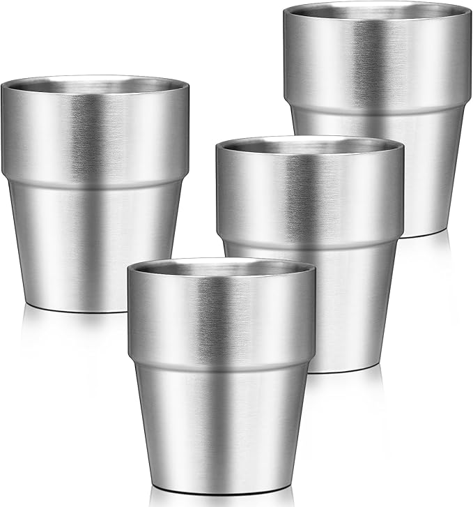Metal Cup, 10 oz Insulated Tumbler, 4 Pack Double Wall Unbreakable Stackable Water Tumblers Insulated Stainless Steel Cups Premium Drinking Glasses for Travel Camping Home Outdoor