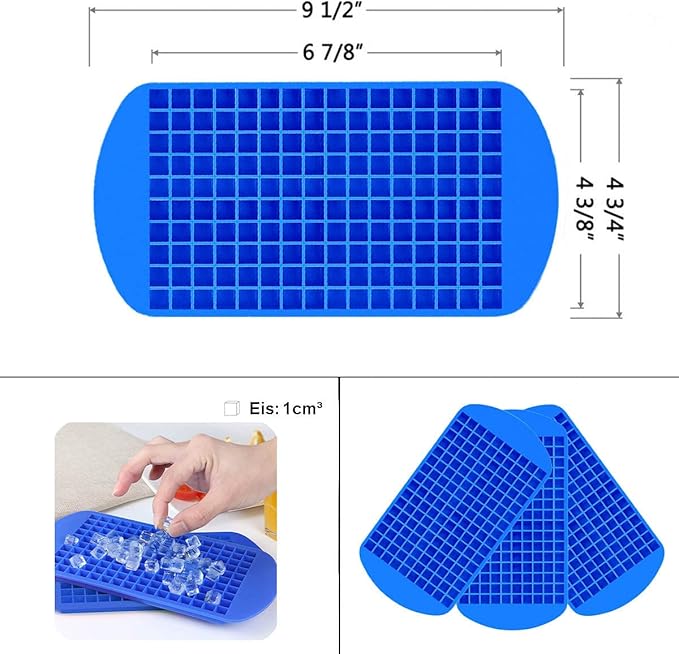 Silicone Mini Ice Cube Tray, 160 Crushed Ice Cube Molds Easy Release Small Ice Cube for Chilling Whiskey Cocktail, Kitchen Gadgets Stackable Ice Trays (Blue)
