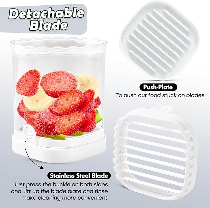 Creative Strawberry & Fruit Slicer - Detachable Cutter with Push Plate (White)